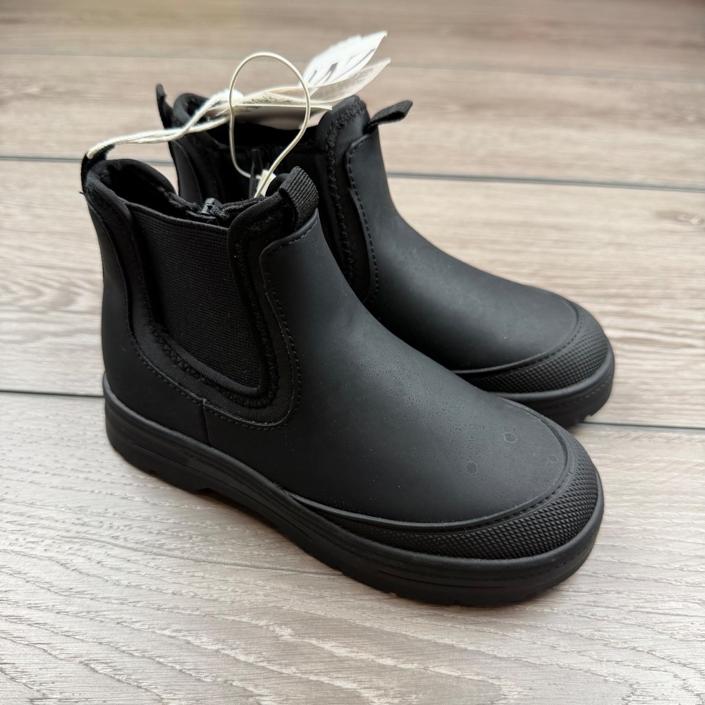 Zara Kids Boots Rubberized Chelsea Side Zip Black Size 28 11US